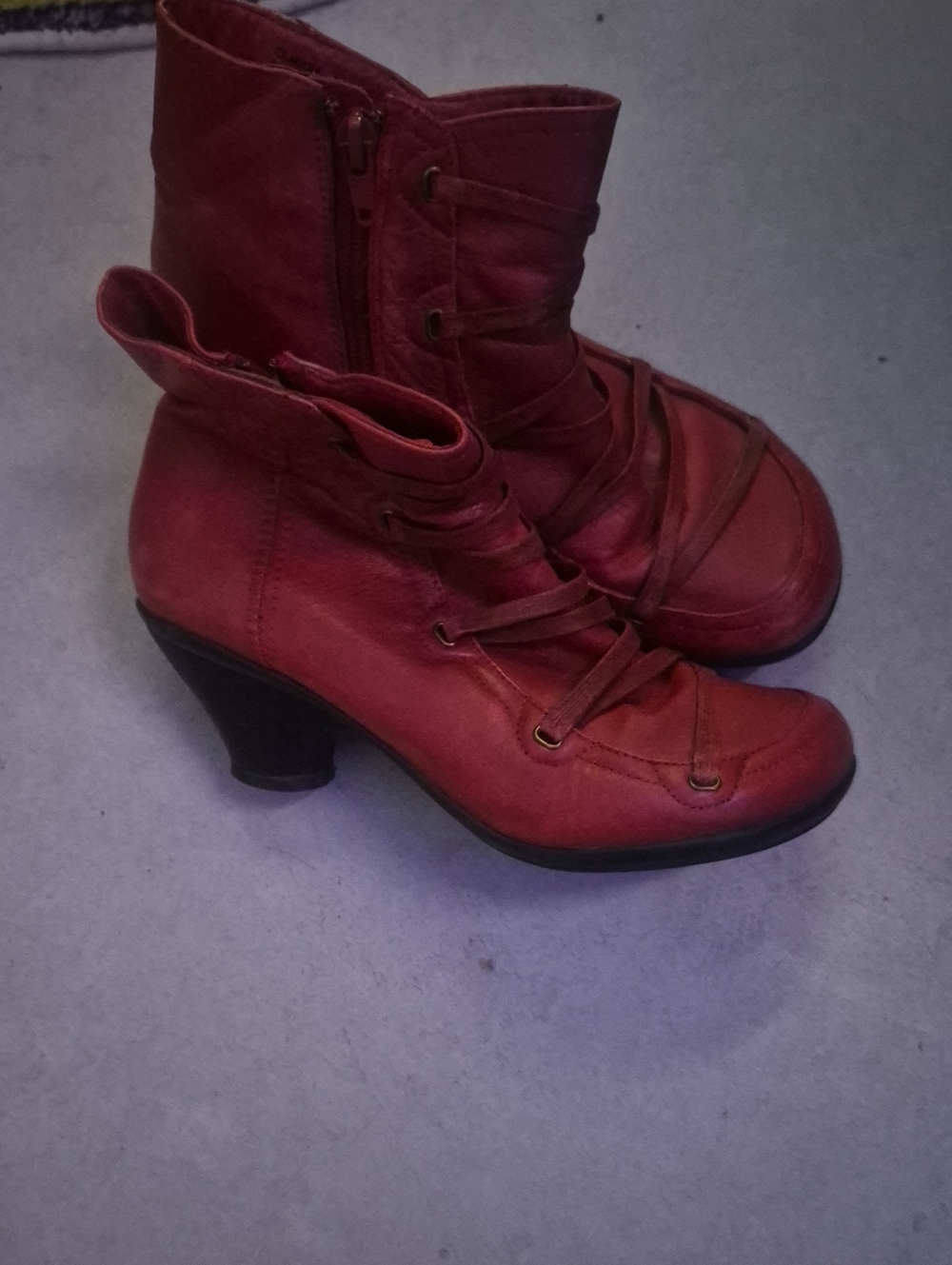 Miz Mooz Red Lace-Up Leather Heeled Ankle Boots